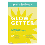 Patchology Glow Getter skincare collection packaging with sunburst design on a white background