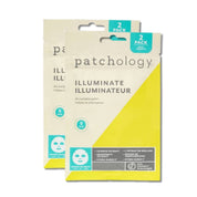Two packages of Patchology Illuminate facial masks on a white background