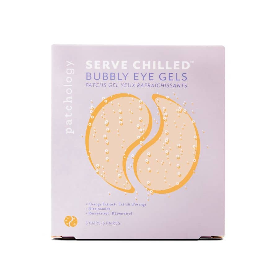Box of Patchology bubbly serve chilled eye gels on a white background