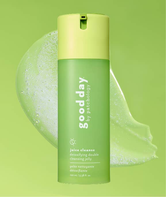 face cleanser juice double cleanse bright green background
