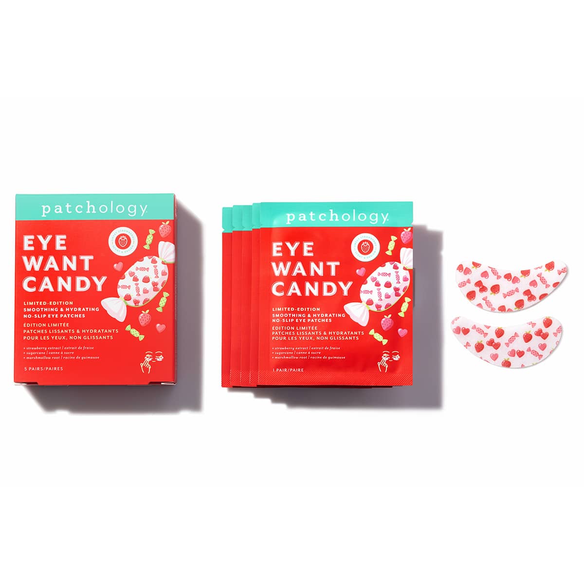Eye Want Candy Valentine's Day under eye patch packaging on a white background