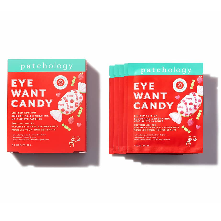 Eye Want Candy Valentine's Day under eye patch packaging on a white background