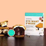 Patchology x Sprinkles eye patch packaging with s'mores theme on a peach background