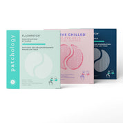 Three 5-pair boxes of eye masks products on a white background