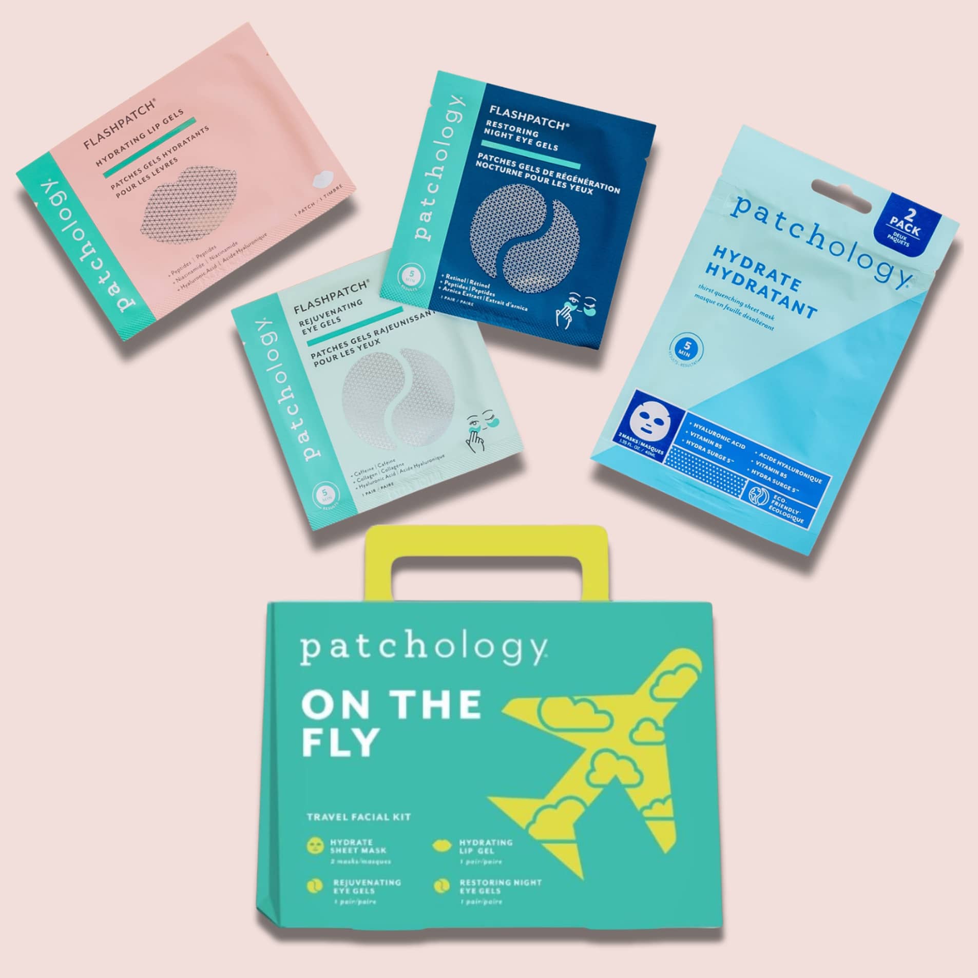 hydrating face mask under eye patches and lip gel kit on the fly travel skincare