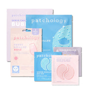 Collection of Patchology eye gel packs and hydrogel masks on a white background exclusive Serve Chilled bundle