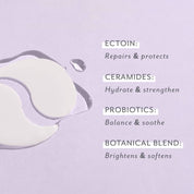 ectoin to repair and protect  with ceramides to hydrate and smooth and probiotics to balance and soothe plus botantical blends brighten and soften