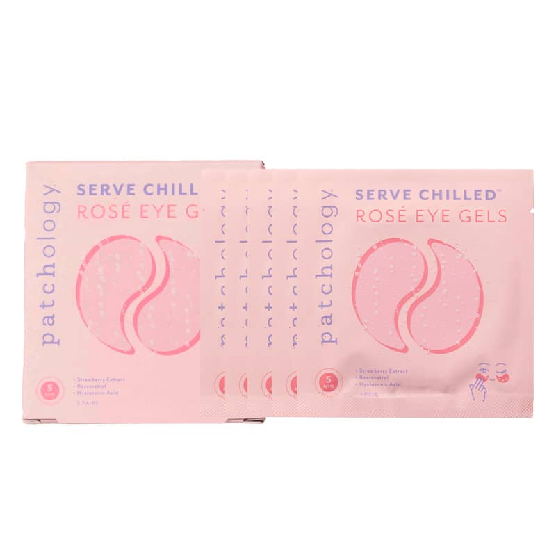 Box of Patchology Serve Chilled Rose Eye Gels 5 pairs on a white background