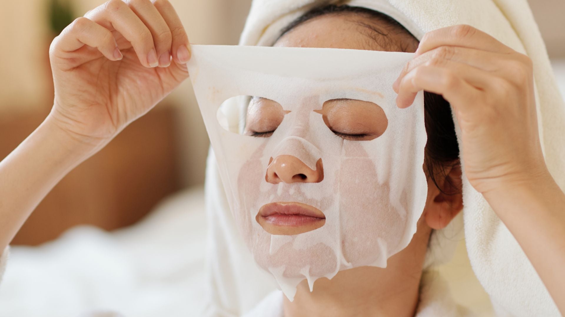 woman wearing sheet mask to hydrate skincare moisture rich nourishing