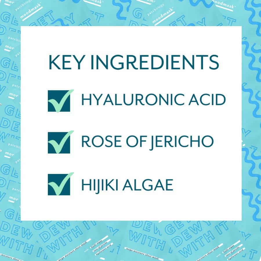 key ingredients of get dewy sheet mask - hyaluronic acid rose of jericho algae